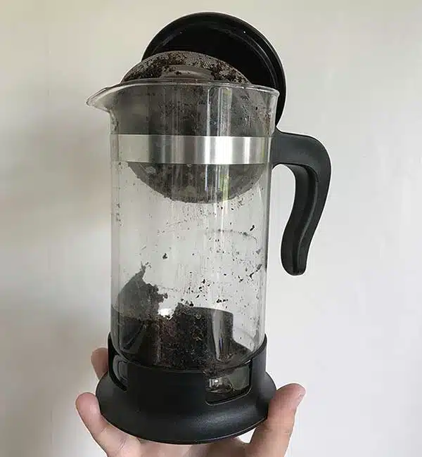 Dirty French Press Ready For Dishwasher