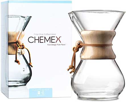 CHEMEX Pour Over Glass Coffeemaker - Classic Series -6 Cup