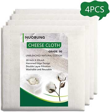 NUOBUNG Cheesecloth, 20X20-Inch , Grade 90-100 Unbleached Organic Cotton