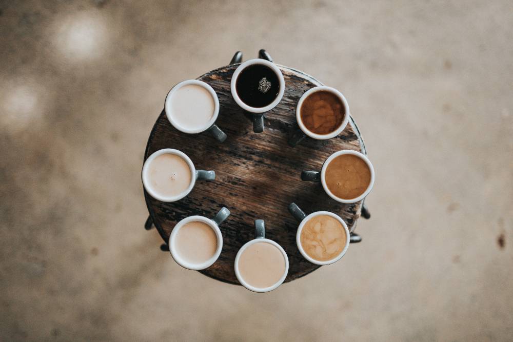 A coffee spectrum of different amounts of milk