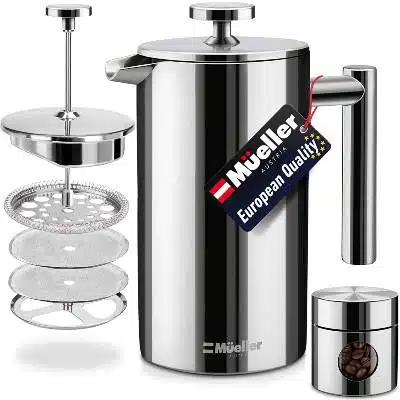 Mueller French Press Double Insulated 310 Stainless Steel Coffee Maker 4 Level Filtration System