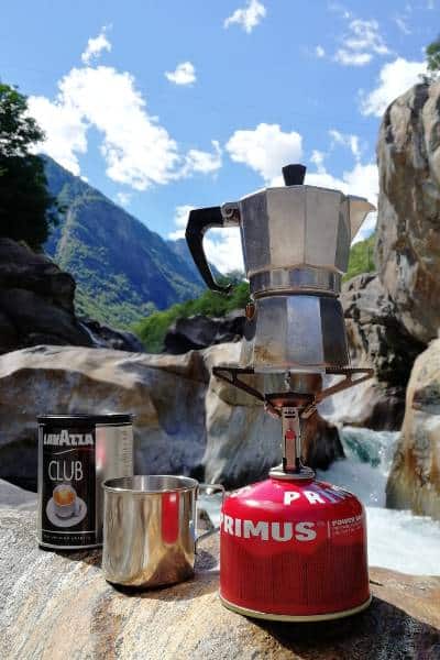 A Moka Pot brewing In The Wilderness