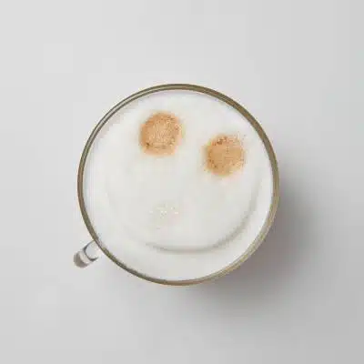 A Cappuchino with frothed milk from above