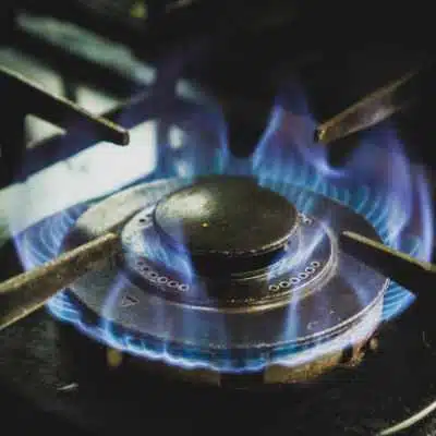 A burning gas hob