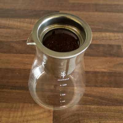 The Soulhand Cold Brew Coffee Dripper Basket Full of Ground Coffee