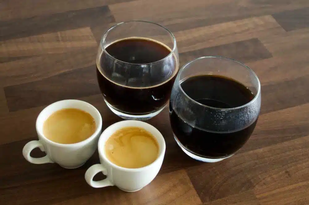 A round of pour over french press and espresso brews