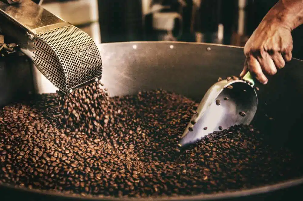Coffee beans being blended