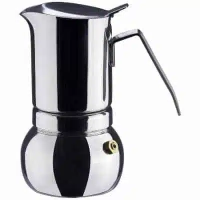 Alessi Moka pot. Almost daily use for ~8 years now and the only maintenance  it's needed is a new rubber gasket. Everything is aluminum besides the  gasket, handle, and top knob. Plus