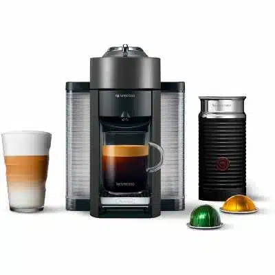 Nespresso Vertuo Coffee and Espresso Machine Bundle with Aeroccino Milk Frother by De'Longhi Graphite Metal