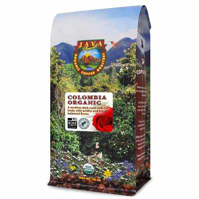 Java Planet Organic Coffee Beans Colombian Single Origin Low Acid Gourmet Medium Dark Roast of Arabica Whole Bean Coffee