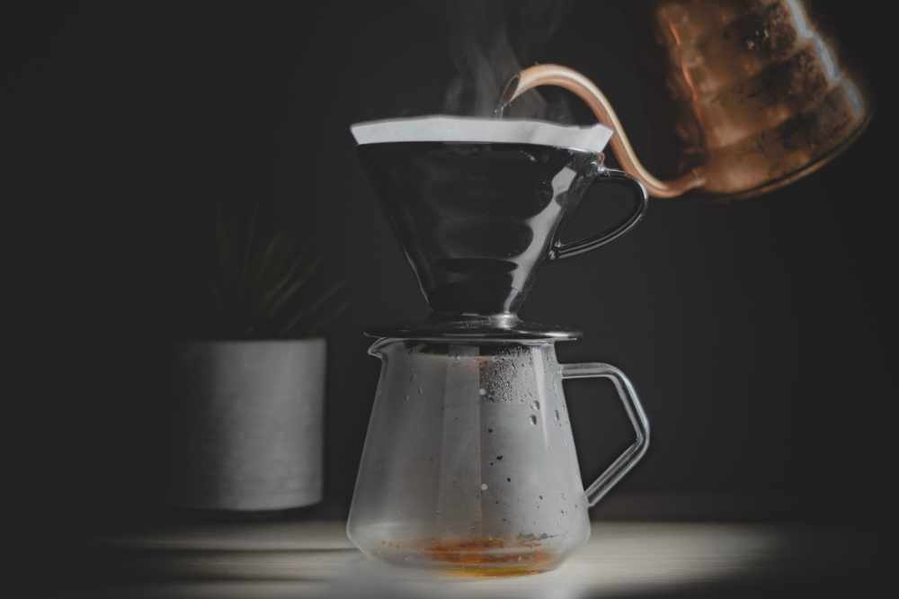 A batch of pour over coffee being brewed