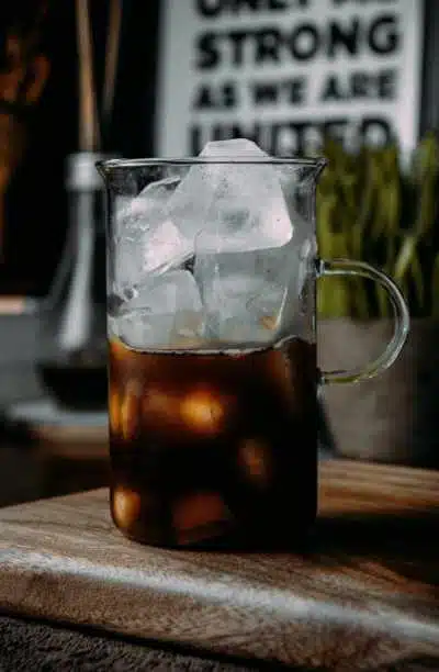 A jar of cold coffee on ice