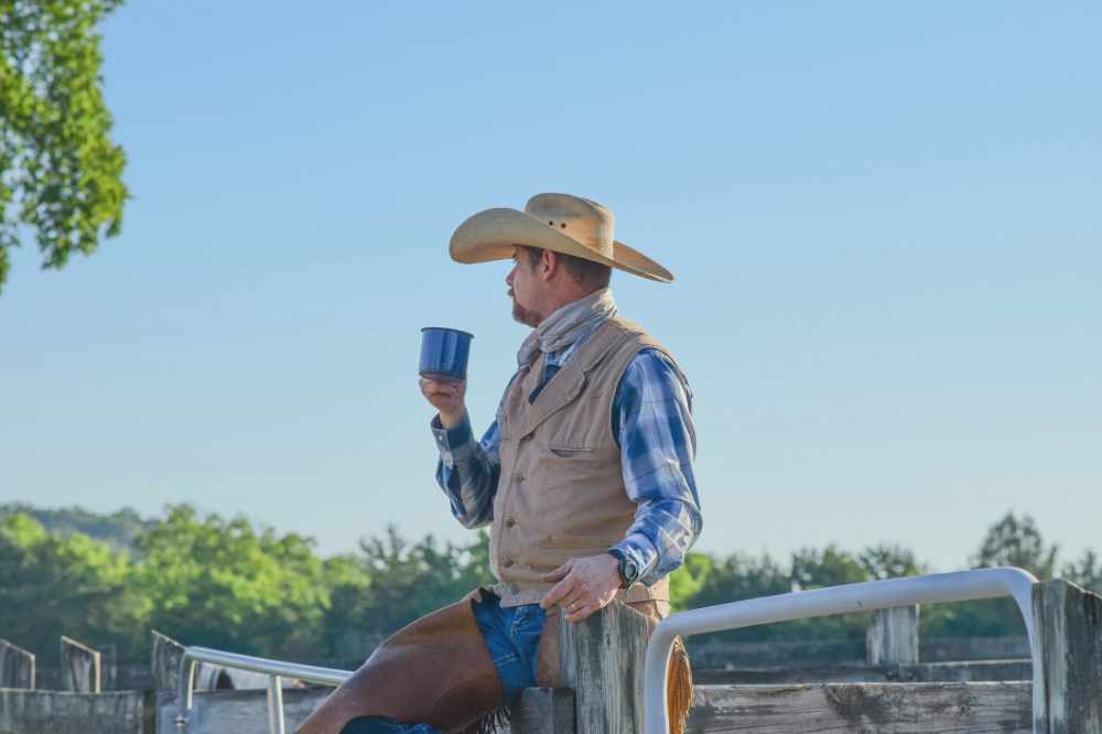 A Cowboy drinking cowboy coffee