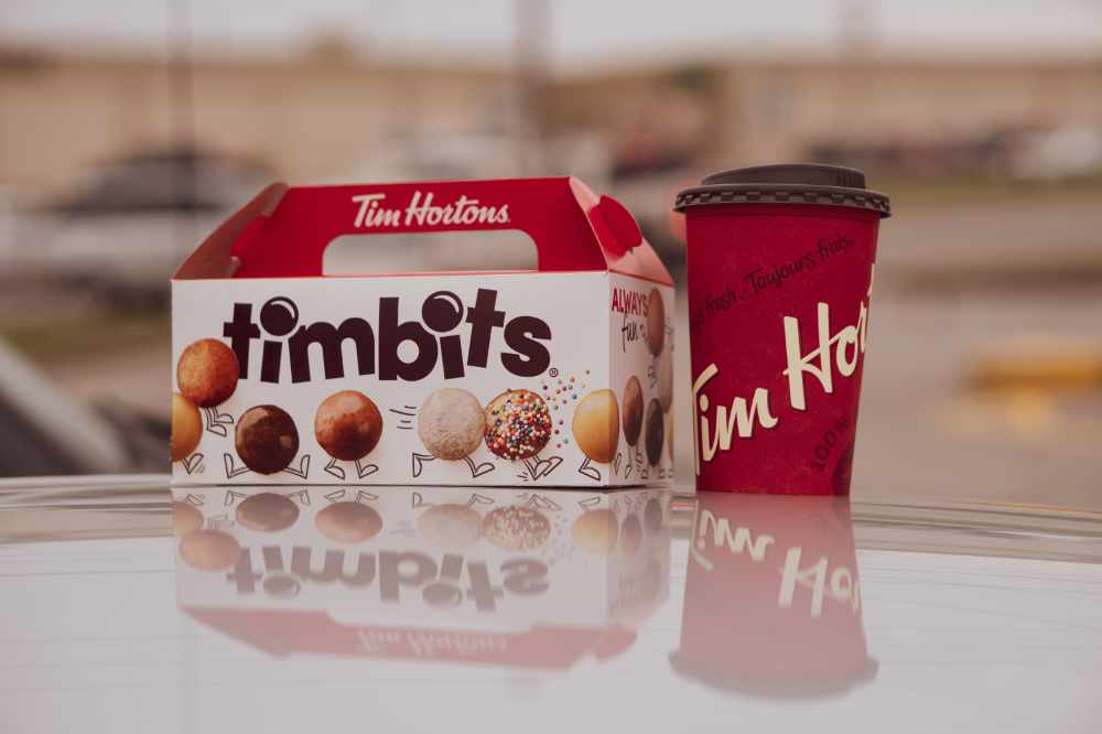 An iced americano and a box of timbits
