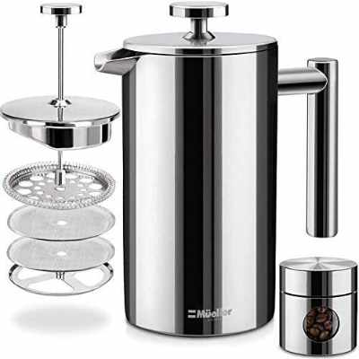Mueller French Press Double Insulated 304 Stainless Steel Coffee Maker 4 Level Filtration System