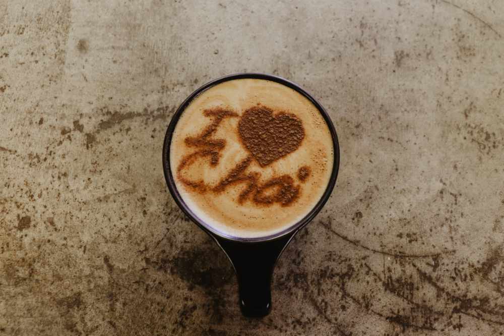 a chai latte from above saying i love chai