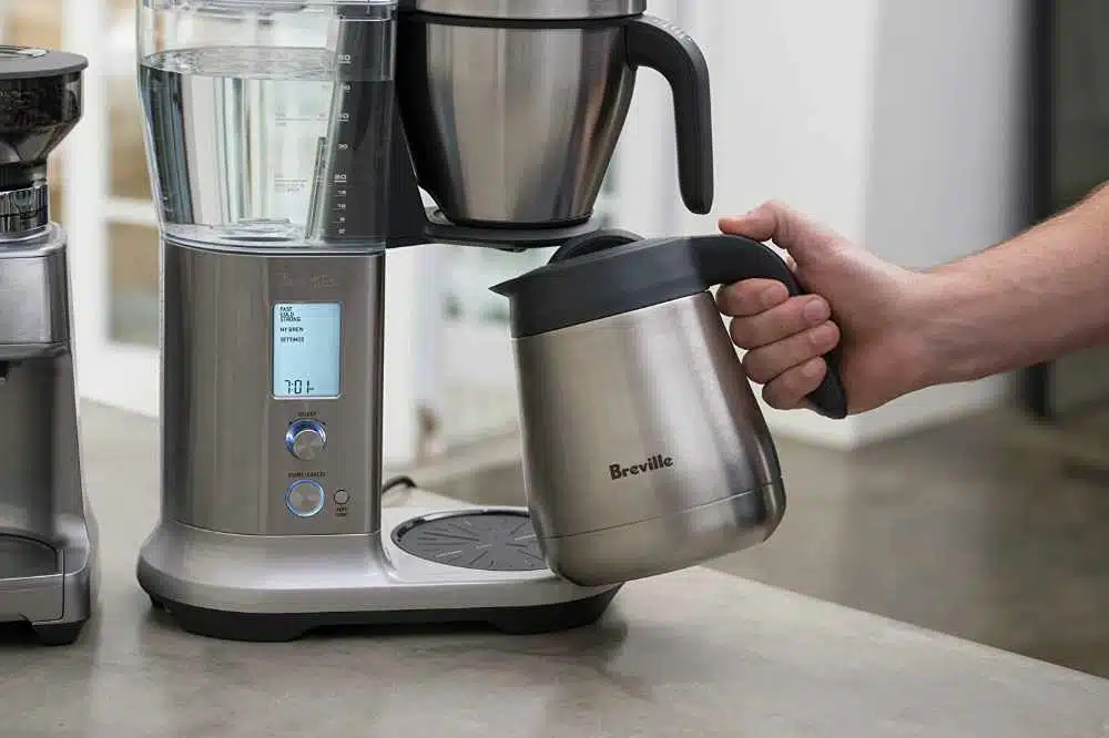 A Breville BDC450BSS Precision Thermal Brewer being used to brew up a batch of coffee