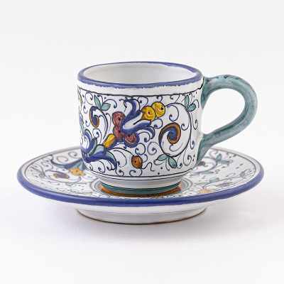 Fima Italian Ceramic Espresso Cup and Saucer Ricco Deruta Blu