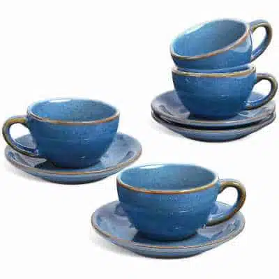LE TAUCI 3 oz Espresso Cups with Saucers Demitasse Coffee Cup - Set of 4 Ceylon blue