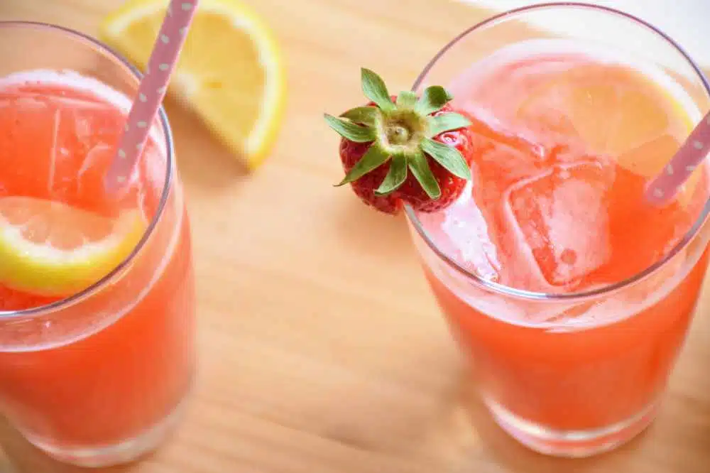 two glasses of strawberry lemonade