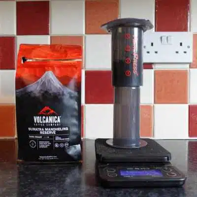 volcanica coffee being brewed in an AeroPress