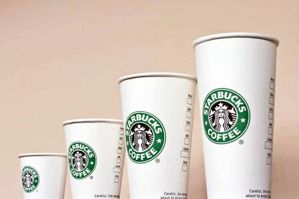 Four different sizes of starbucks cups