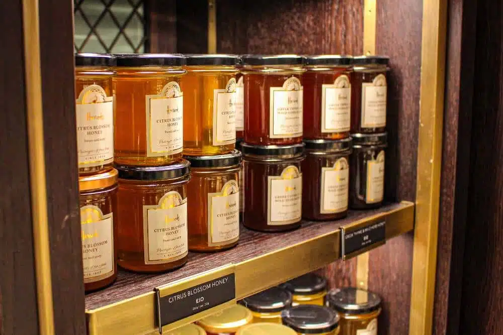 Honey jars on a shelf