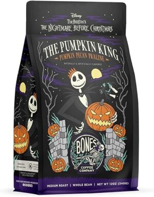Bones Coffee Company Pumpkin King Flavored Ground Coffee Beans Pumpkin Pecan Praline | 12 oz Arabica Low Acid Coffee | Gourmet Coffee From Disney Tim Burton’s The Nightmare…