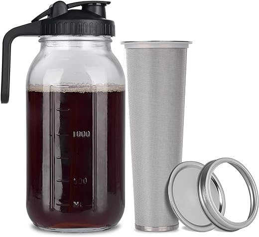County Line Kitchen - Cold Brew Mason Jar Iced Coffee Maker, Durable Glass,  Heavy Duty Stainless Steel Filter, Flip Cap Lid - 64 Oz (2 Quart / 1.9  Liter), With Handle