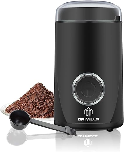 DR MILLS DM-7441 Coffee Grinder Electric,Coffee Bean Grinder,Spice Grinder,Blade  & cup made with SUS304 stianlees steel (Black) - Above Average Coffee