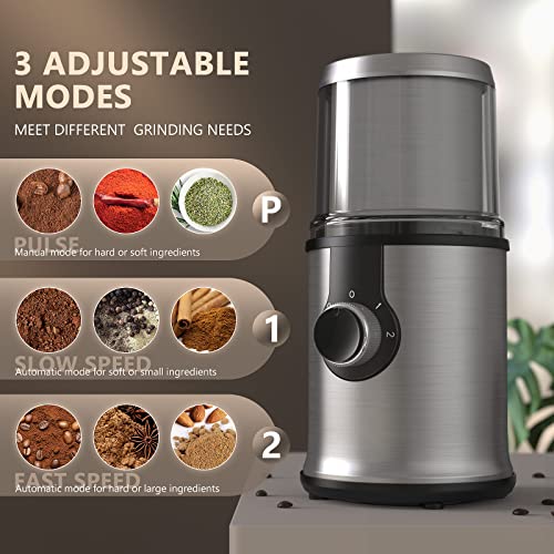 Electric Coffee Grinder with 1 Removable Cup, Adjustable Coffee Bean Grinder for Beans, Spice, Herb, Nut, Flax Seed, 300W Powerful Electric Spice Grinder with Non-Slip Feet,... - Image 3