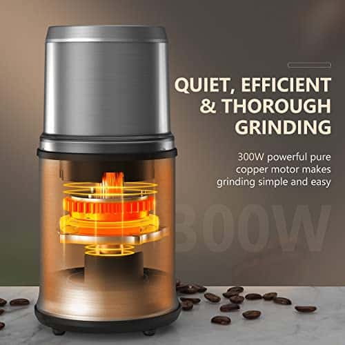Electric Coffee Grinder with 1 Removable Cup, Adjustable Coffee Bean Grinder for Beans, Spice, Herb, Nut, Flax Seed, 300W Powerful Electric Spice Grinder with Non-Slip Feet,... - Image 5