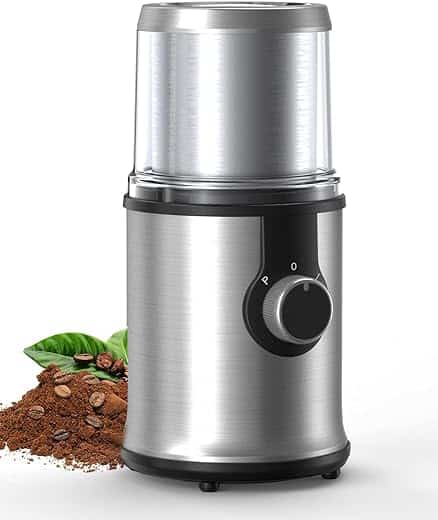 Electric Coffee Grinder with 1 Removable Cup, Adjustable Coffee Bean Grinder for Beans, Spice, Herb, Nut, Flax Seed, 300W Powerful Electric Spice Grinder with Non-Slip Feet,...