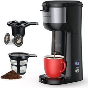 Famiworths Single Serve Coffee Maker for K Cup and Ground Coffee, 6 to 14 Oz Brew Sizes, Fits Travel Mug, Mini One Cup Coffee Maker with Self-cleaning Function, Black