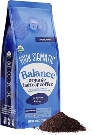 Four Sigmatic Organic Adaptogen Ground Coffee | Medium Roast USDA Organic and Fair Trade Coffee with Ashwagandha, Chaga Mushroom, Eleuthero and Tulsi | Focus and Energy Boosting…