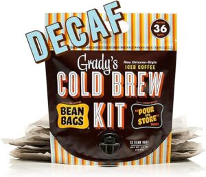 Grady’s Cold Brew Coffee | Decaf | New Orleans Style Cold Brew Concentrate | 12 Bean Bags + 1 Pour & Store Pouch | 36 Total Servings