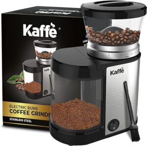 Kaffe Burr Coffee Grinder Electric w/Adjustable Settings for Precision Coffee Bean Grinding (5.5oz Capacity) Cleaning Brush Included. (Powerful Motor) Stainless Steel