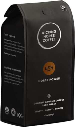 Kicking Horse Coffee, 454 Horse Power, Dark Roast, Ground, 10 oz – Certified Organic, Fairtrade, Kosher Coffee