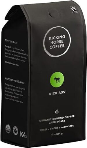 Kicking Horse Coffee, Kick Ass, Dark Roast, Ground, 10 Oz – Certified Organic, Fairtrade, Kosher Coffee