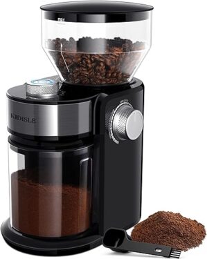 KIDISLE Electric Burr Coffee Grinder, Automatic Flat Burr Coffee for French Press, Drip Coffee and Espresso, Adjustable Burr Mill with 16 settings, 14 Cup, Black