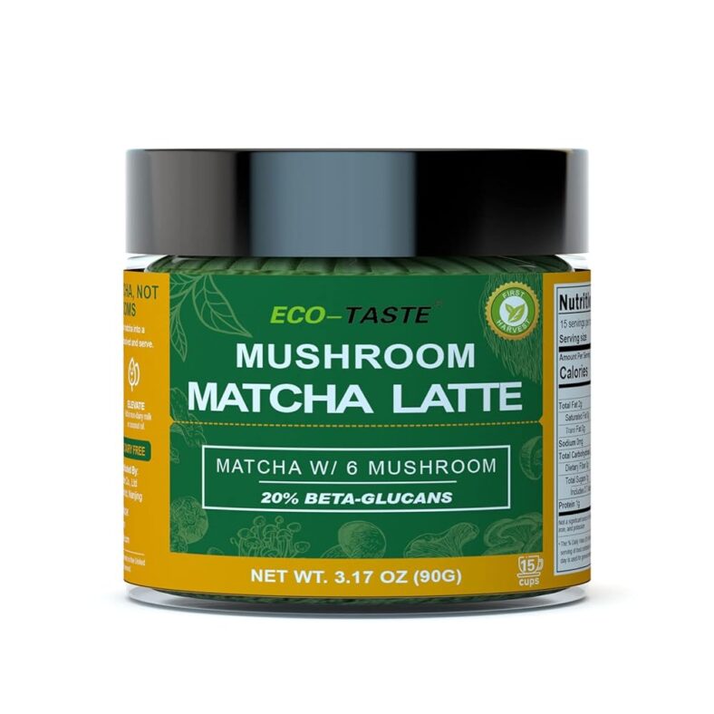 Matcha Latte Powder, Mushroom Extract with Ceremonial Grade Matcha Mix, 3.17oz
