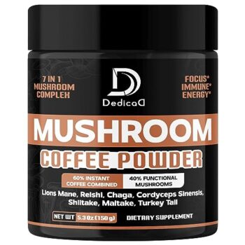 Mushroom Coffee Powder Supplement 3000mg - 5.3 Oz Formula Instant Coffee Alternative, Arabica Coffee with 7in1 Mushroom Complex - Lions Mane, Reishi, Chaga, Cordyceps, Shiitake, Maitake & Turkey Tail