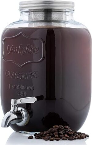 Original Grind Co. 1 Gallon Cold Brew Coffee Maker | Easy Pour Stainless Steel Spigot Tap, Removable Fine Mesh Filter | Extra Thick Glass Cold Brew Pitcher Brewing System Iced…