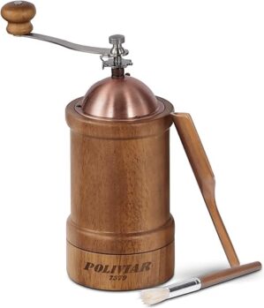 POLIVIAR Manual Coffee Grinder, Coffee Bean Grinder with Adjustable Ceramic Burr, Vintage Style Wooden Hand Coffee Grinder, Large Capacity Burr Coffee Grinder with Brush and…