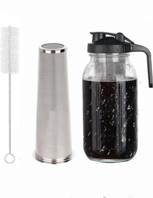 SCIDEA Cold Brew Iced Coffee Maker, 1 Quart 32oz Mason Jar Thick Durable Glass with Stainless Filter for Iced Coffee, Tea, Fruit Drinks, with Pour Spout Lid, No Leak Design