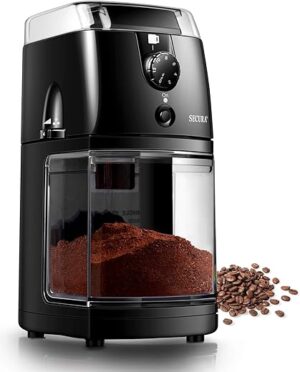 Secura Electric Burr Coffee Grinder Mill, Adjustable Cup Size, 17 Fine to Coarse Grind Size Settings for Drip, Percolator, French Press and Turkish Coffee Makers, Black,12 cups