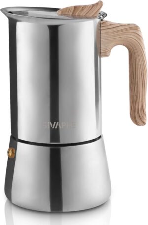 Stainless Steel Stovetop Espresso Coffee Maker, 6cups Espresso pot, 300ml Moka Campaing Coffee Pot, Induction Italian Mocha Pot with Step-by-step Instructions(1 Cup=50ml)