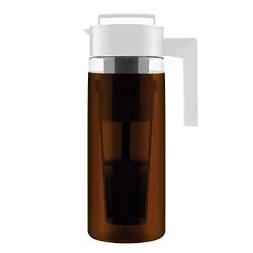 Takeya Patented Deluxe Cold Brew Iced Coffee Maker with White Lid Pitcher, 2 qt, White
