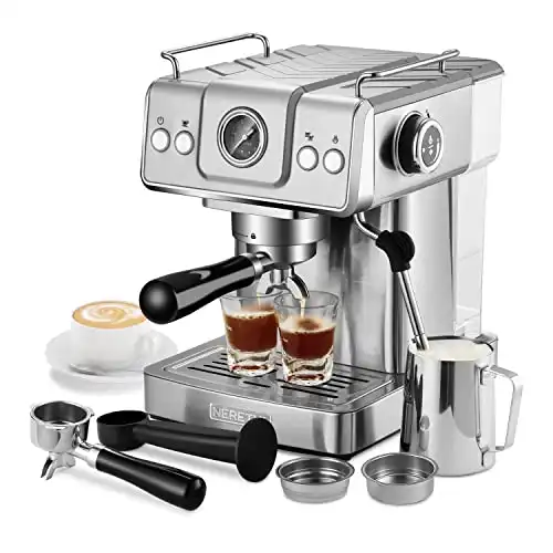 Neretva 20 Bar Espresso Machine, Expresso Coffee Machine With Milk Foaming Steam Wand, Espresso Latter and Cappuccino Maker, 1.8L Water Tank, For Home Barista