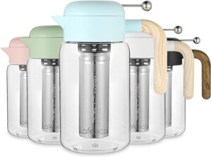 LAFEECA Cold Brew Coffee Maker – Iced Tea Brewer with Airtight Lid – Stainless Dual Ultra Filter – Tritan Pitcher – 2 Liter / 68 oz – Mirage Blue